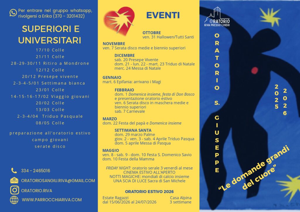 Locandina del programma dell'Oratorio S. Giuseppe con il calendario degli eventi
