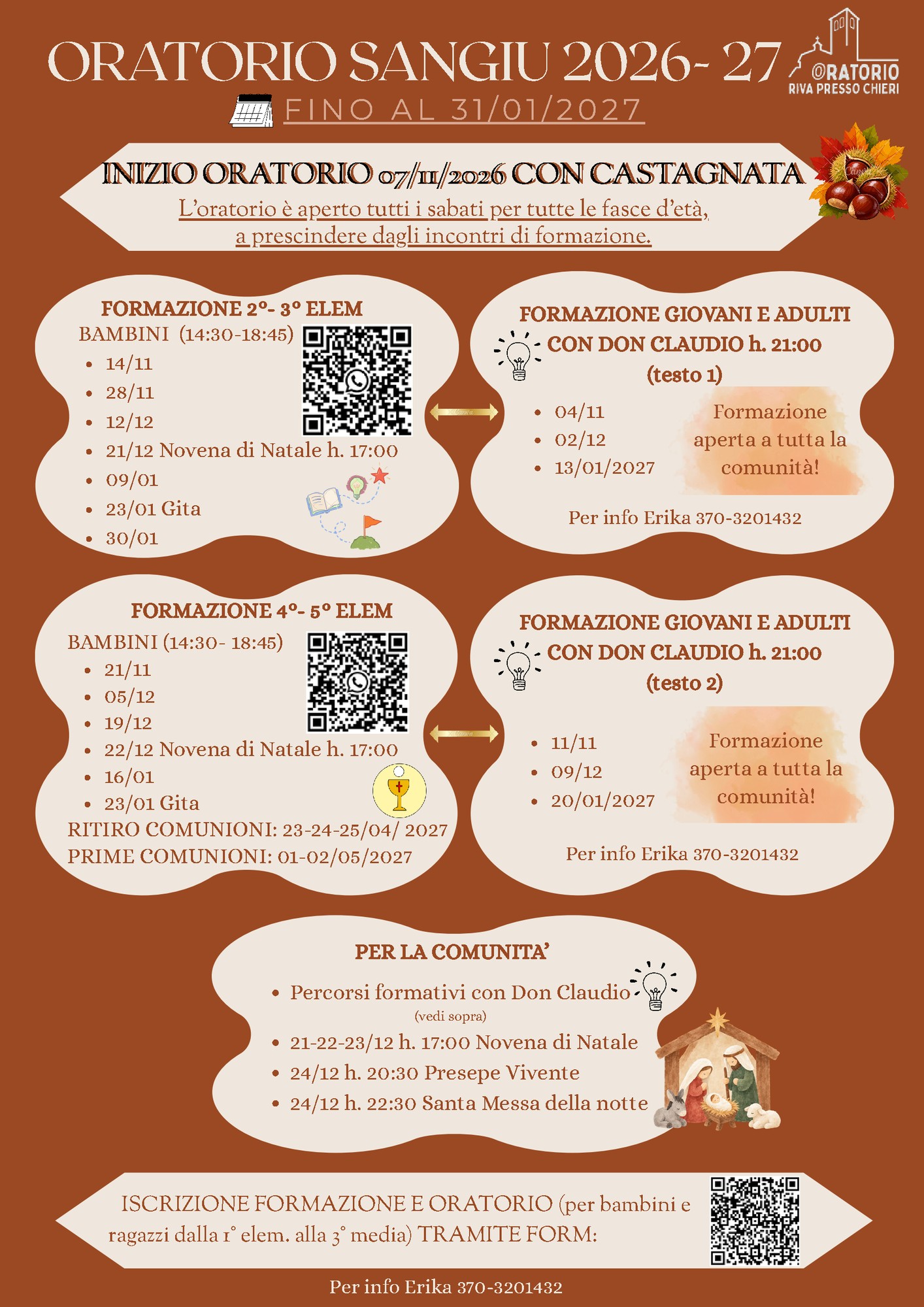 Locandina: Oratorio Sangiu e Formazione 2026/2027 · programma fino al 31/01/2027